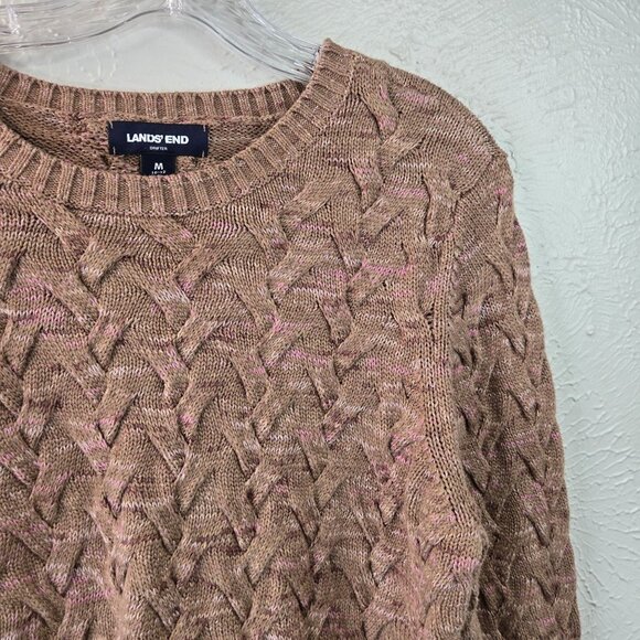Land's End Drifter Sweater Womens M Brown Chunky Knit Crew Neck Preppy Fishermen - Picture 9 of 14